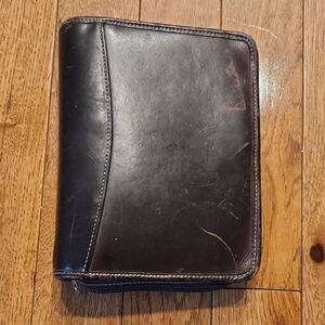 FranklinCovey Black Leather Zip Planner Organizer Binder Portfolio